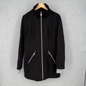 Betsey Johnson Womens Soft Shell Long Coat Size M Black Classic Pockets Neutral